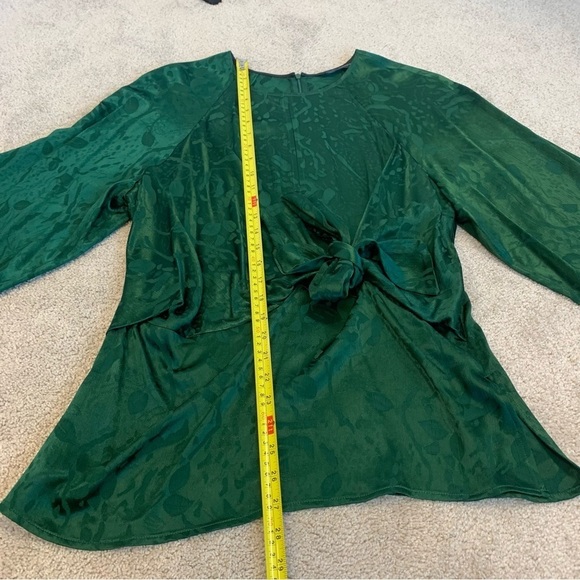 Zara Green Jacquard Front Knot Blouse XL NWOT - Picture 10 of 12